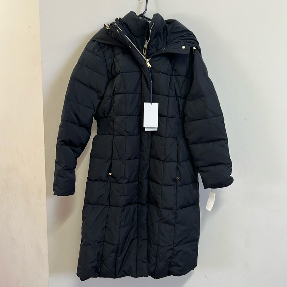 NWT Cole Haan Women's Knee Length Hooded Quilted Down Coat, Size Medium